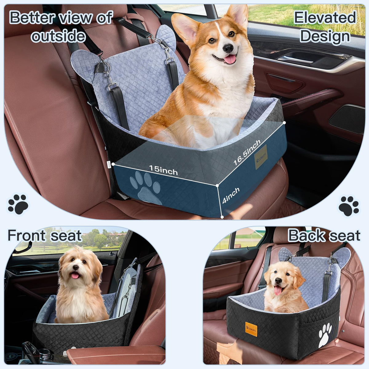 Dog Car Seats for Small/Medium Dogs up to 33lbs (Grey Black) P72840
