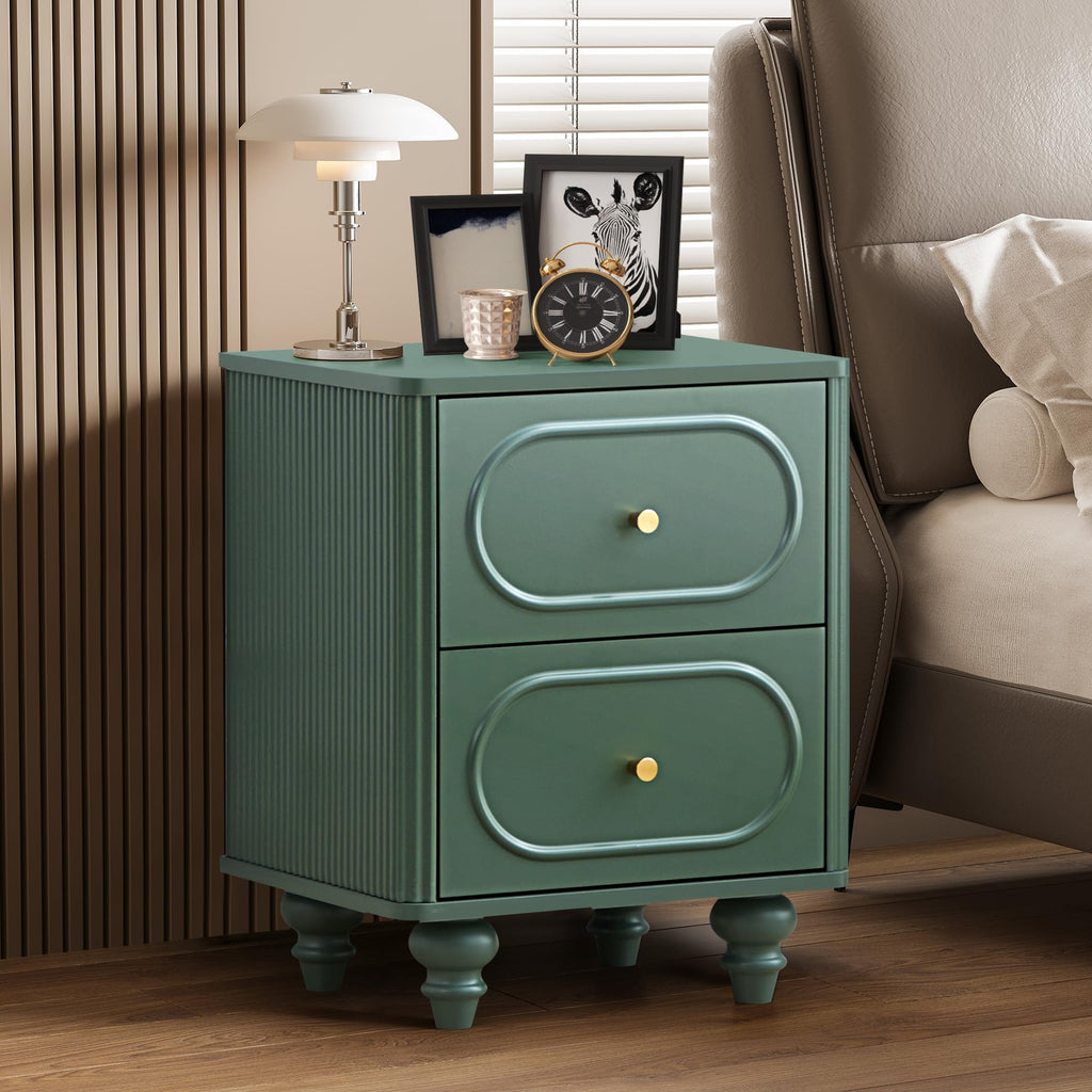 2 Drawer Fluted Nightstand Set of 2 Green I95040