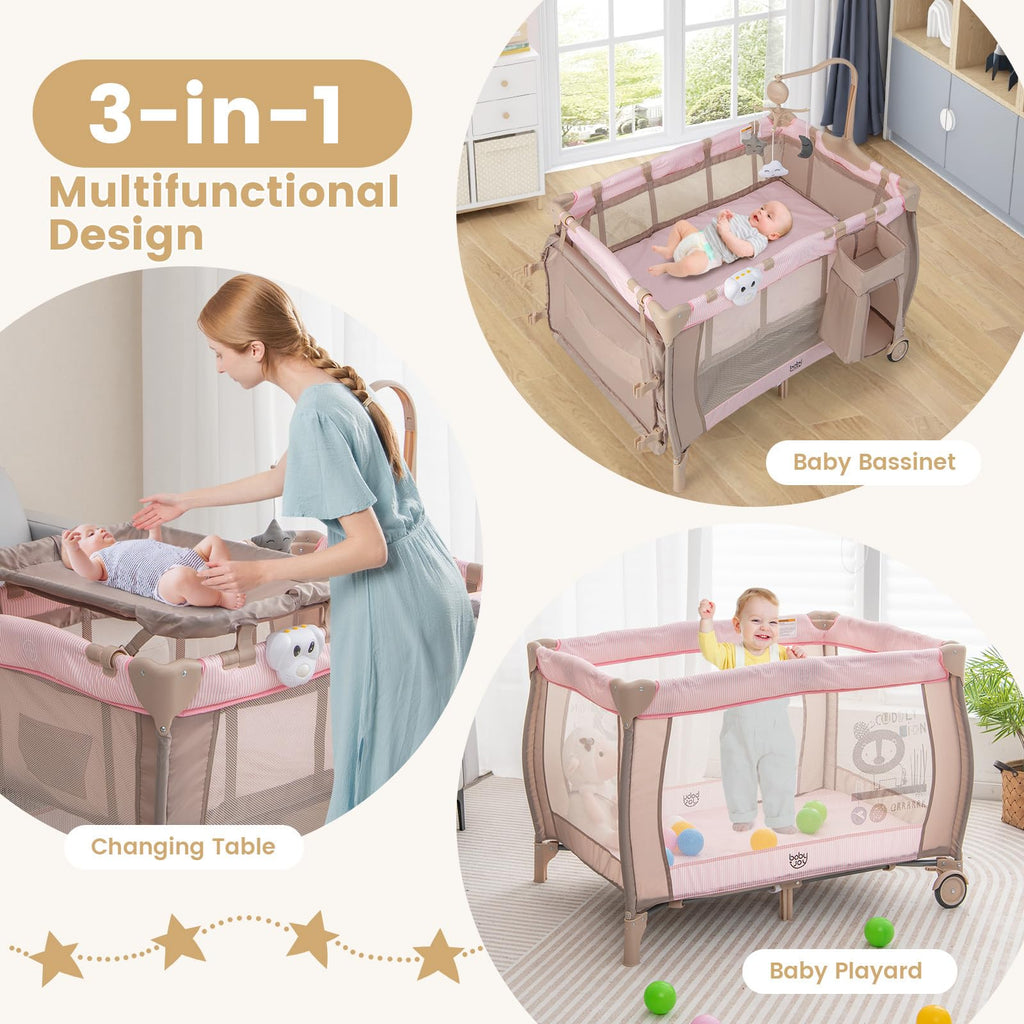 3 in 1 Pink Pack and Play with Bassinet H74286