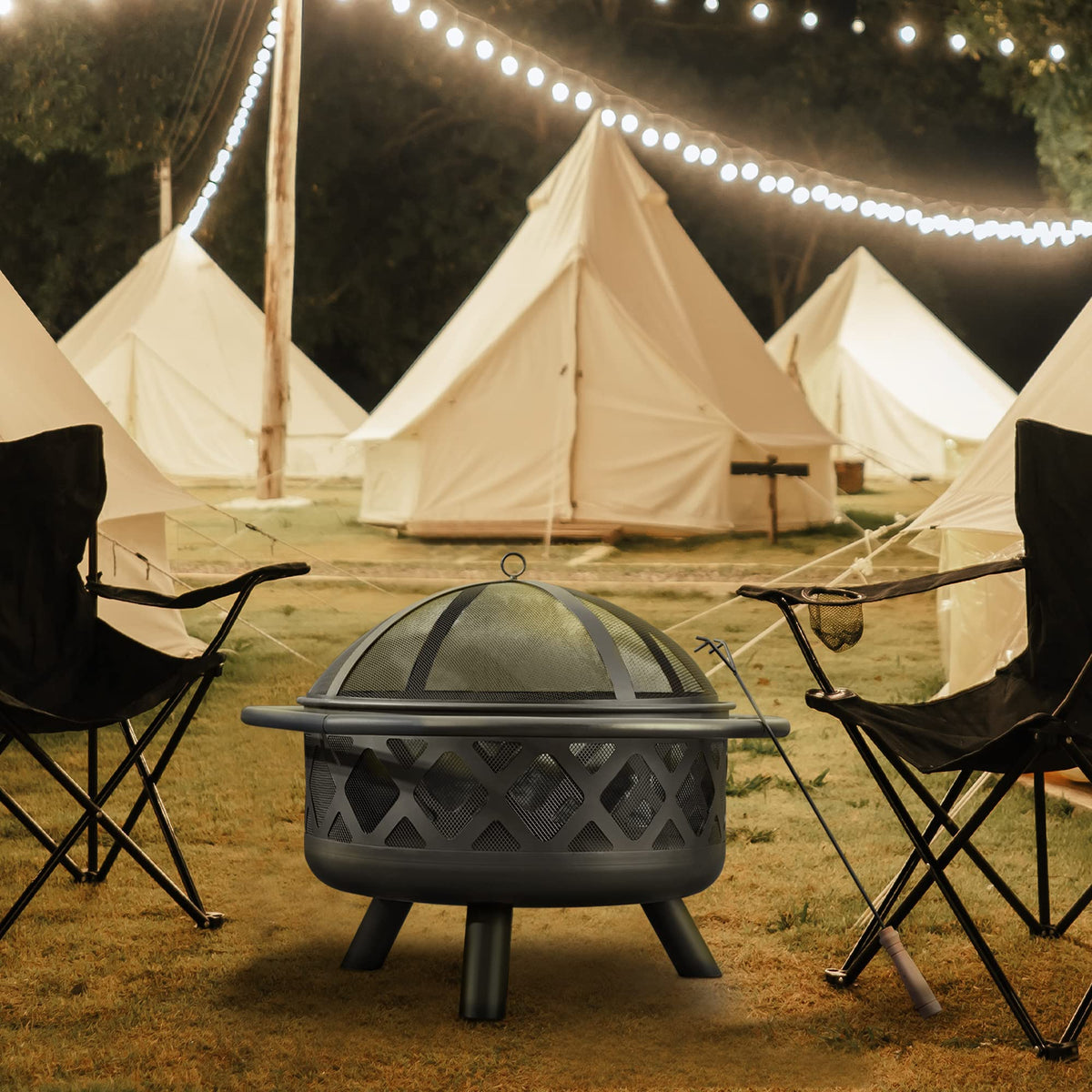 Round Steel 30 Inch Black Wood Burning Fire Pit W967232