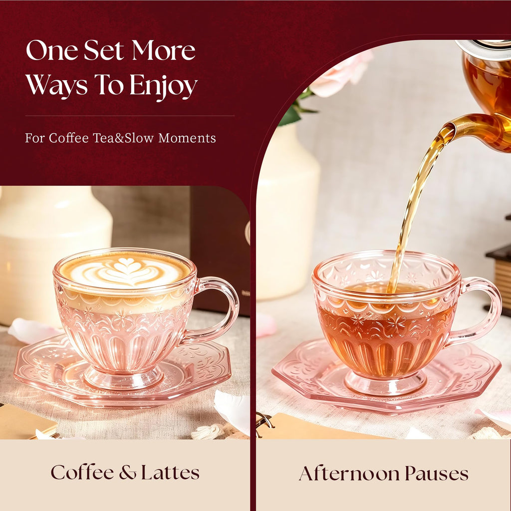 Glass Tea Cup and Saucer Set, 12 oz N5112