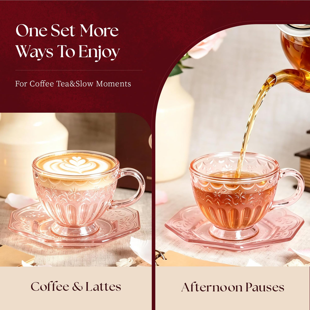 Glass Tea Cup and Saucer Set, 12 oz N5112