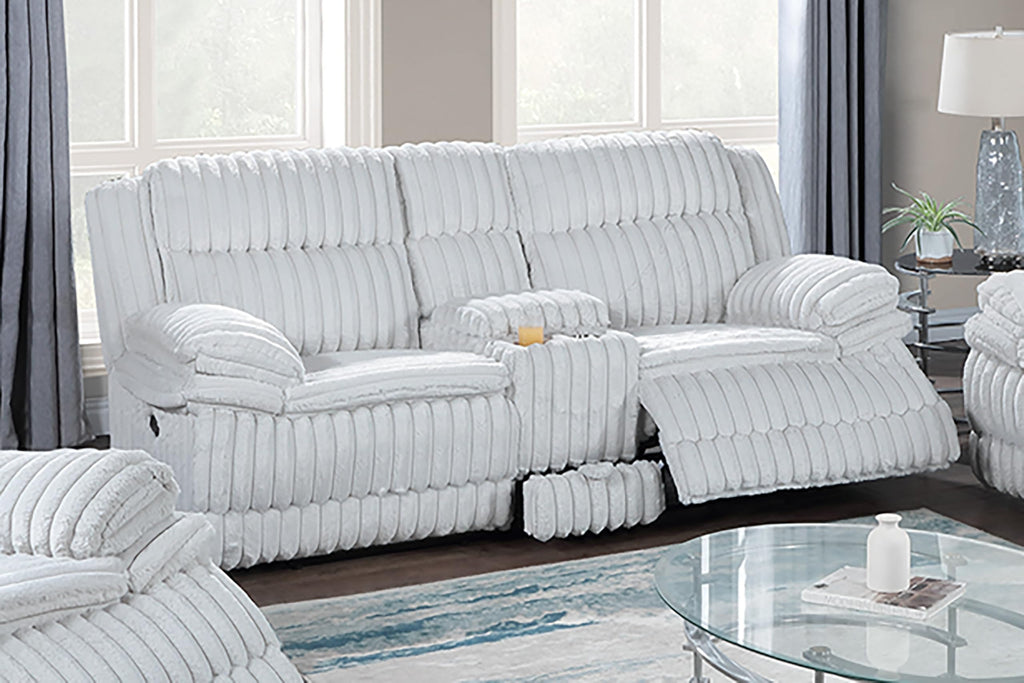 Light Gray Corduroy Reclining Loveseat with Storage Drawer L36635