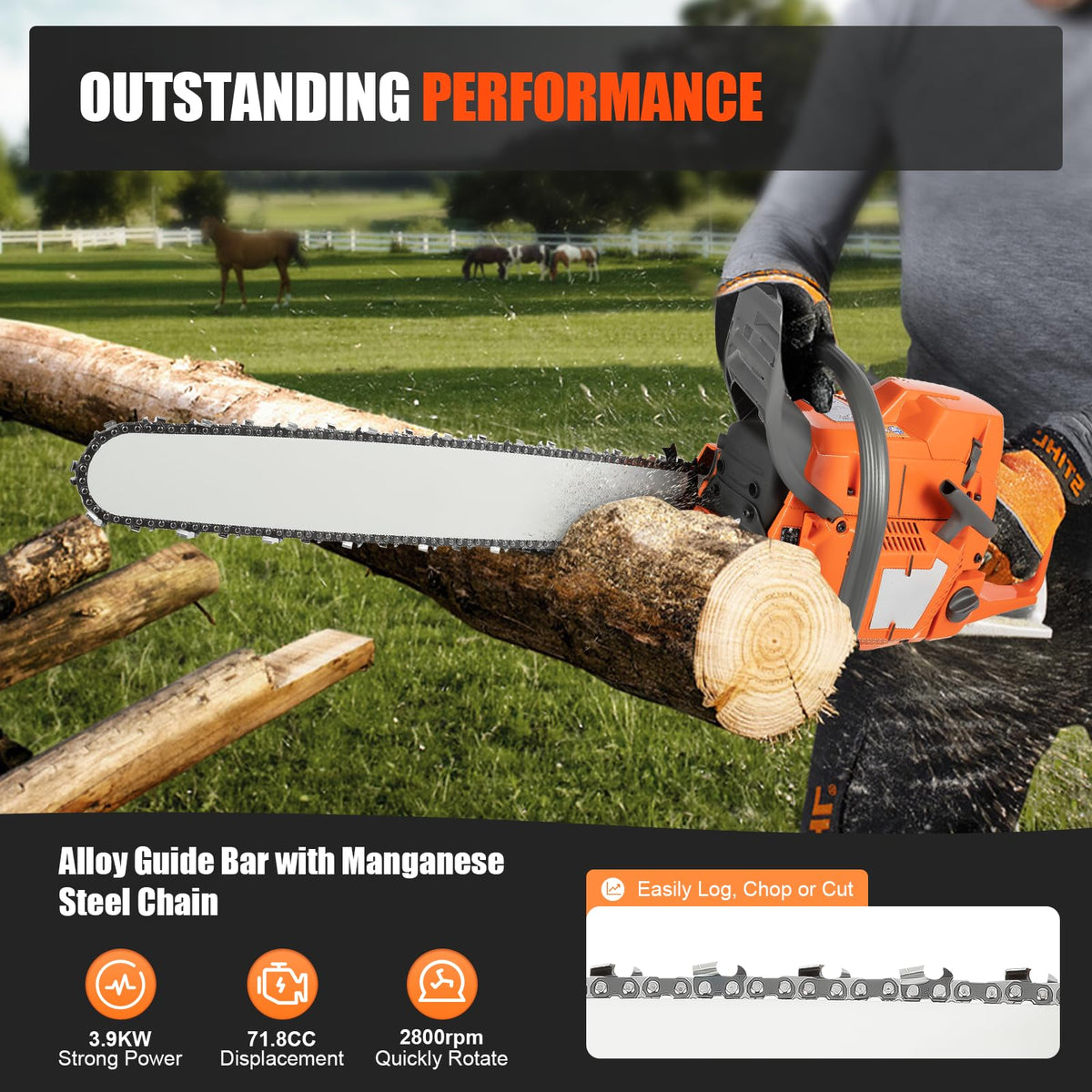 Gas Powered Chainsaw, 71.8cc 2-Stroke, 24 Inch Z656