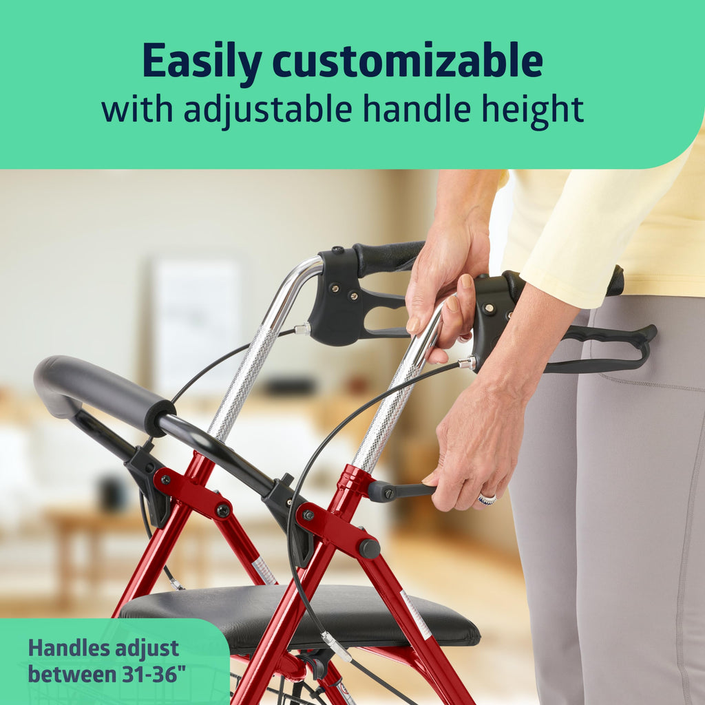 Steel Rollator Walker with 8 Inch Wheels, Red O797620
