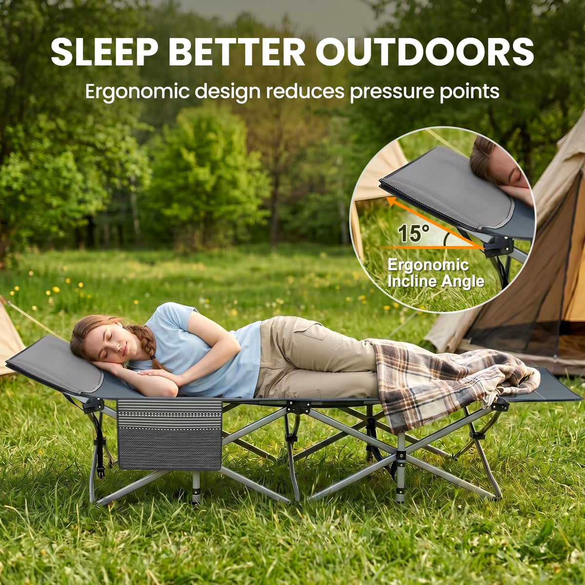 Folding Camping Cot with Mattress, 2 Pack F5749