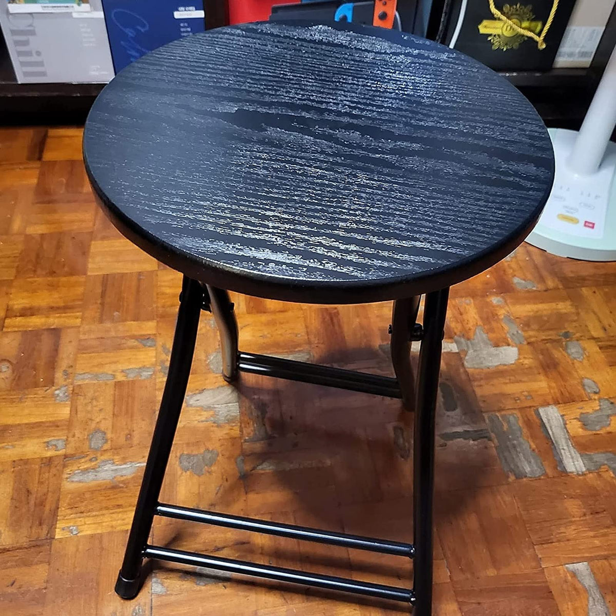 Black Round Folding Stool with Metal Frame Q293