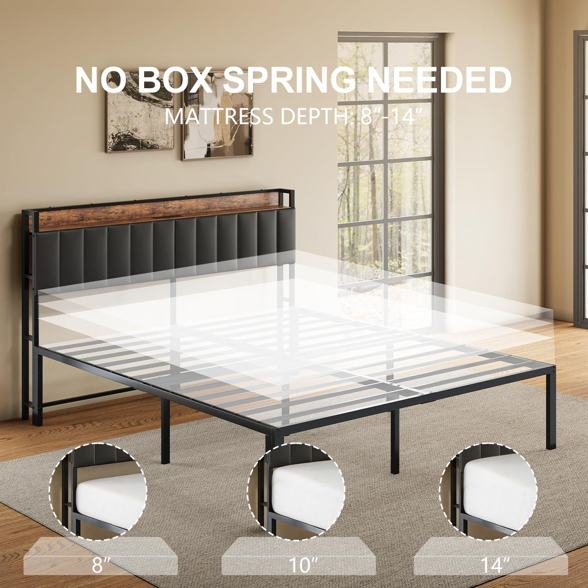 Queen Bed Frame with Upholstered Headboard X90568