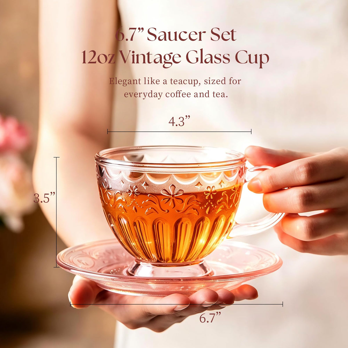 Glass Tea Cup and Saucer Set, 12 oz N5112