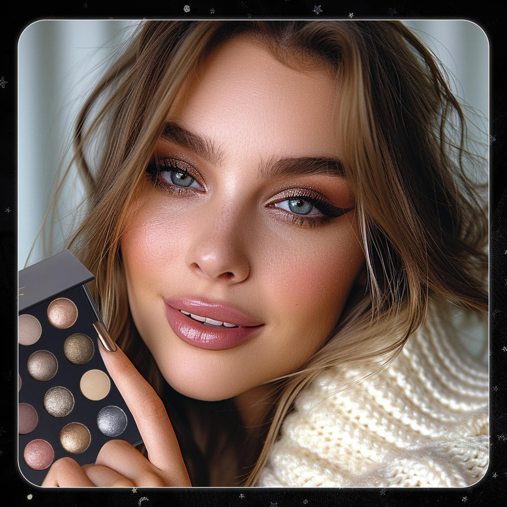 Baked Eyeshadow Makeup Palette 16 Pigmented Soft Neutrals Taupe Earth Tones Smoky Shades Glitter Matte Metallic G72267