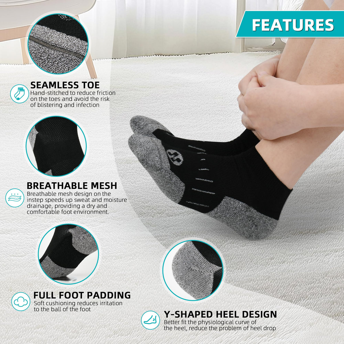 Diabetic Socks for Men, 10 Pairs Ankle & Low Cut Size 9-15 B471