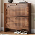 Luminous Walnut Shoe Storage Cabinet with Adjustable Shelves Y50972