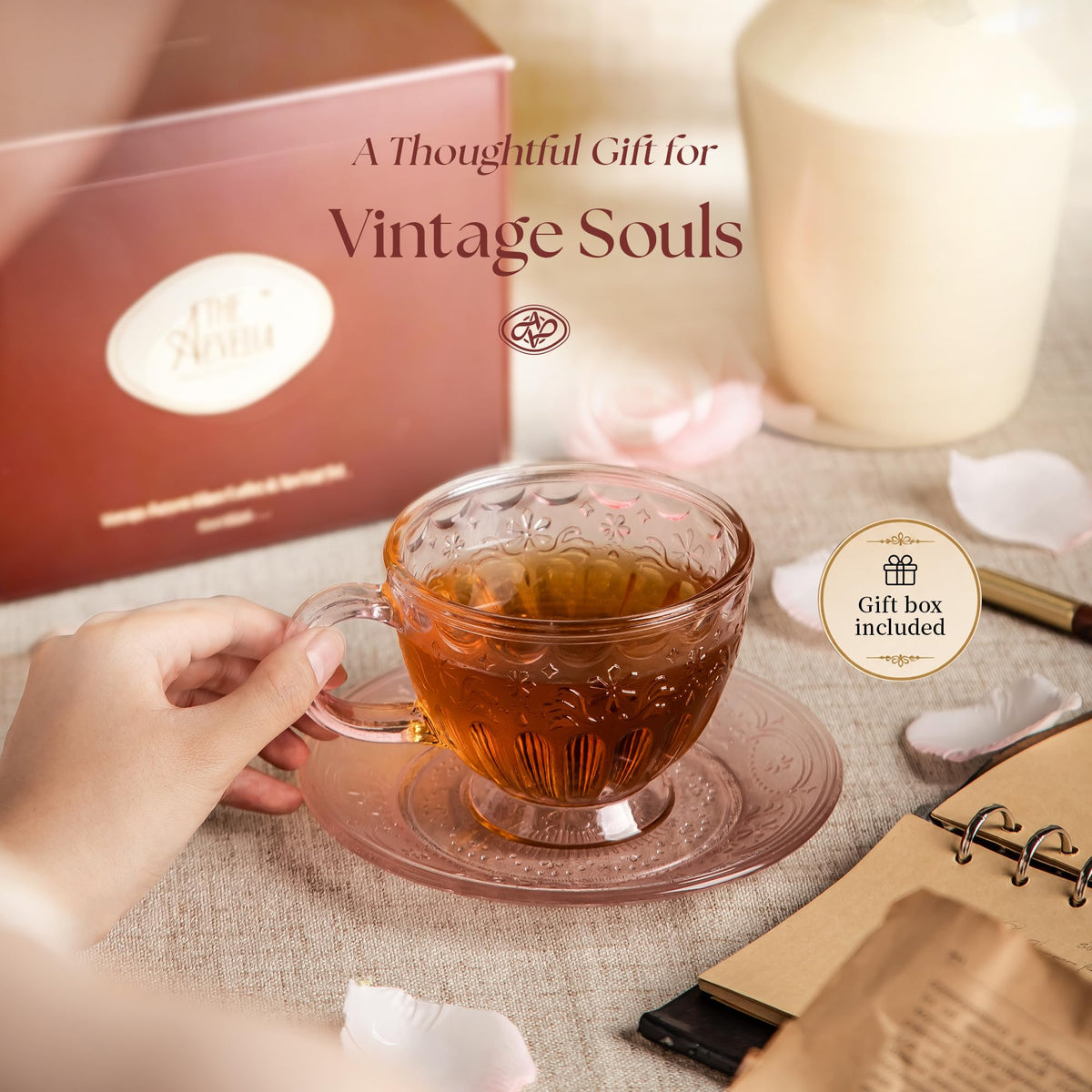 Glass Tea Cup and Saucer Set, 12 oz N5112