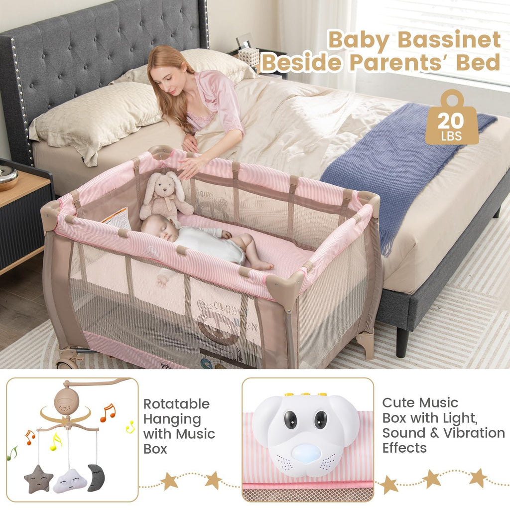 3 in 1 Pink Pack and Play with Bassinet H74286