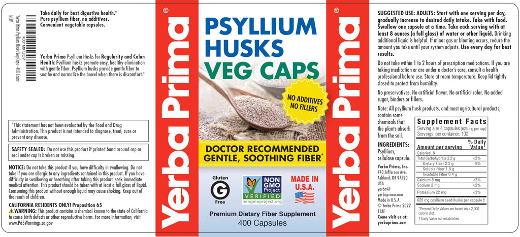 Psyllium Husks Veg Caps, 400 Capsules (625mg) S506052