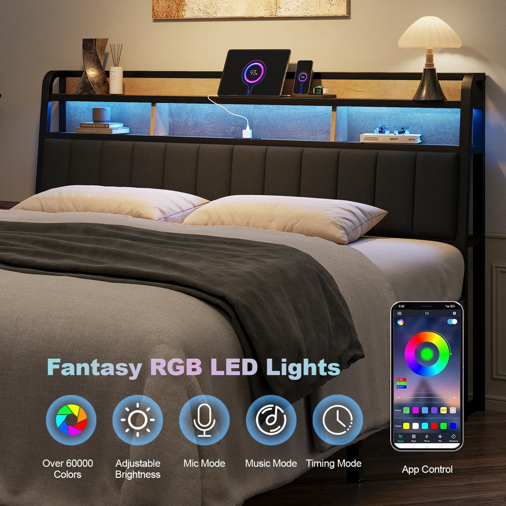 King Headboard with Storage and Charging Station V4437