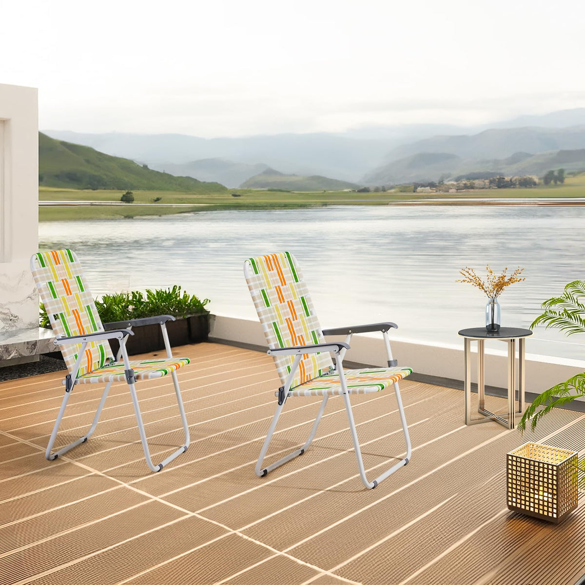 Webbed Lawn Chairs Set of 2 Lightweight X313