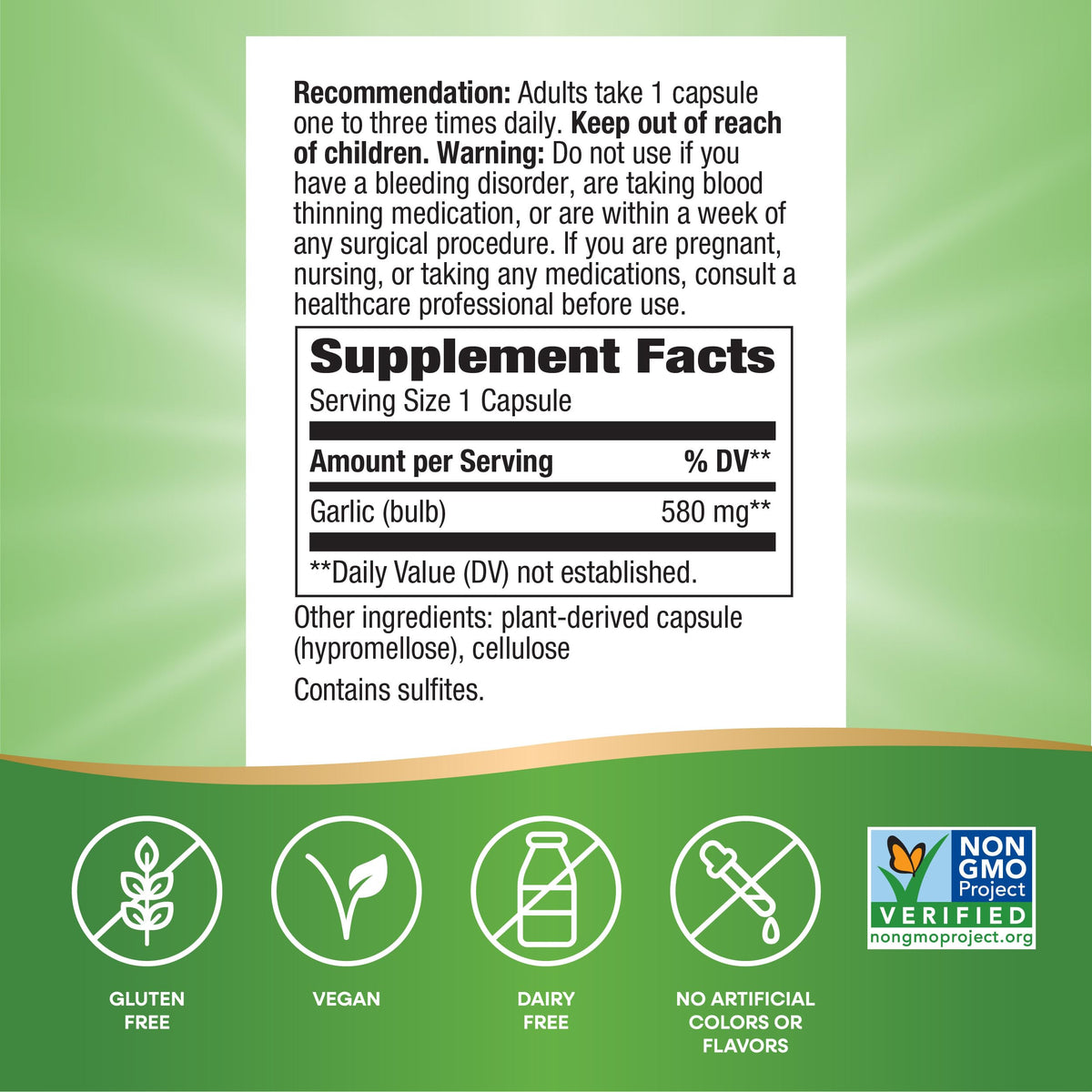 Garlic Bulb Capsules 580mg 100 ct W1037