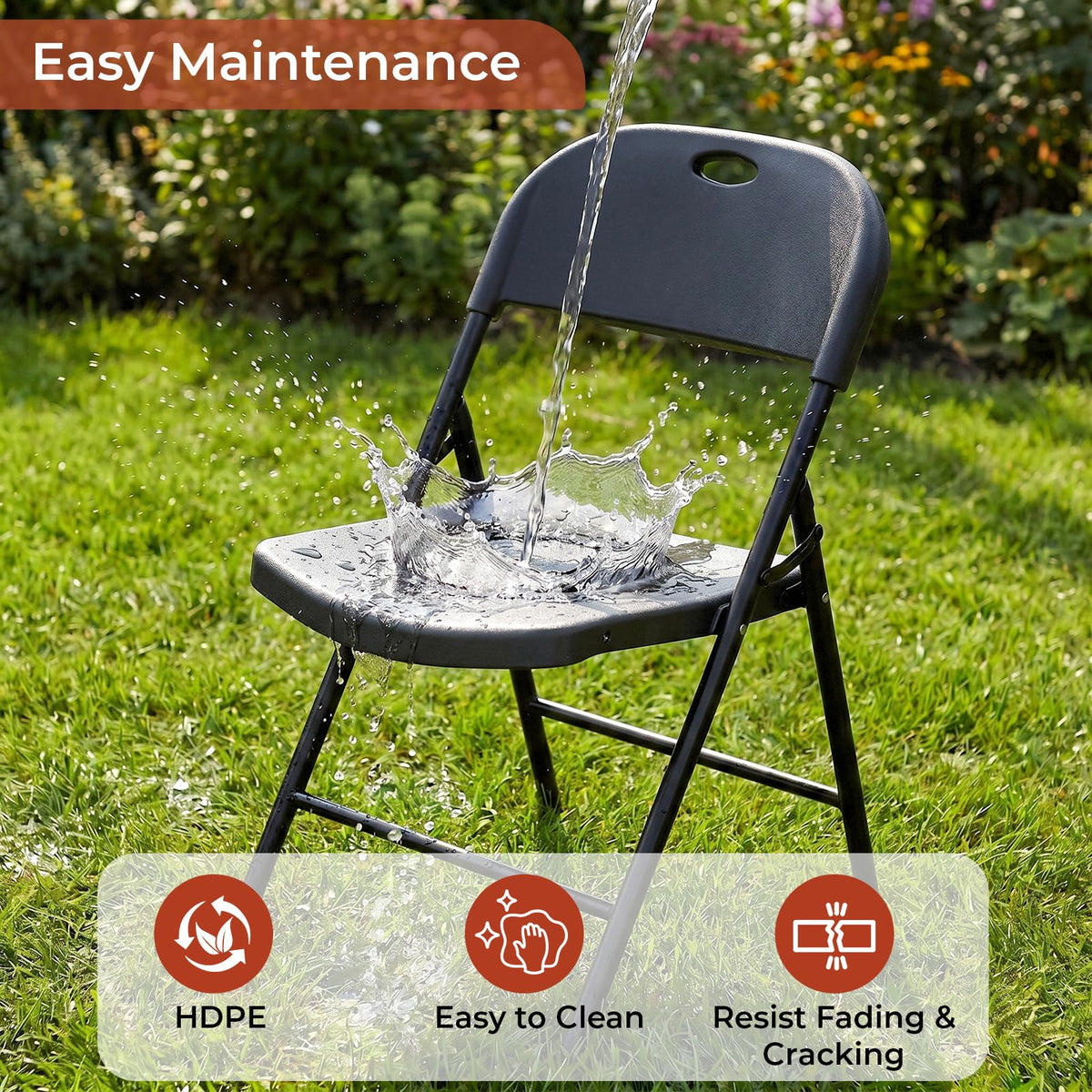 Black Plastic Folding Chair with Steel Frame C757