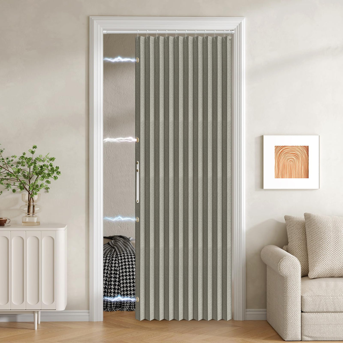 100% Blackout Fabric Folding Door Curtain with Magnetic Closure N555