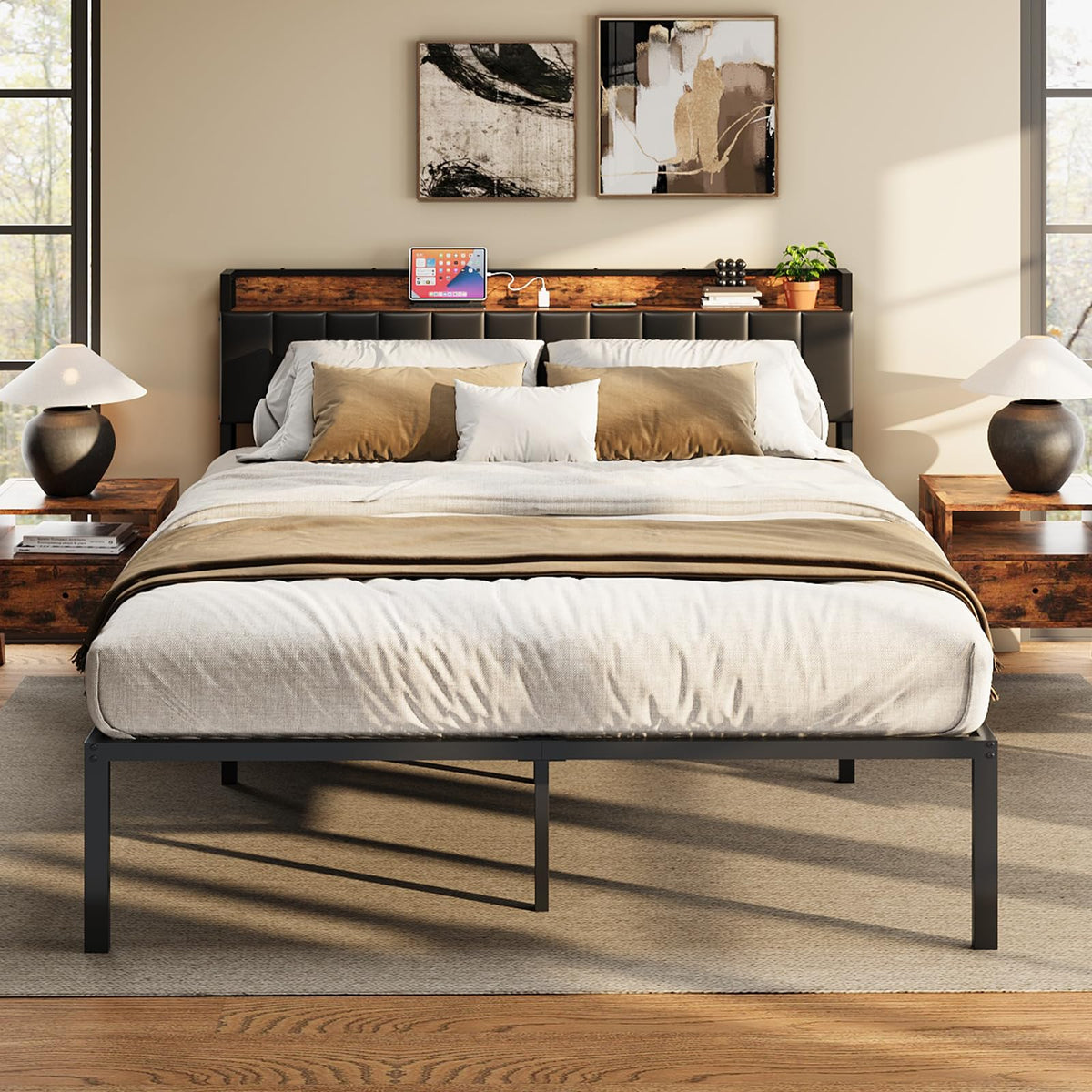 Queen Bed Frame with Upholstered Headboard X90568