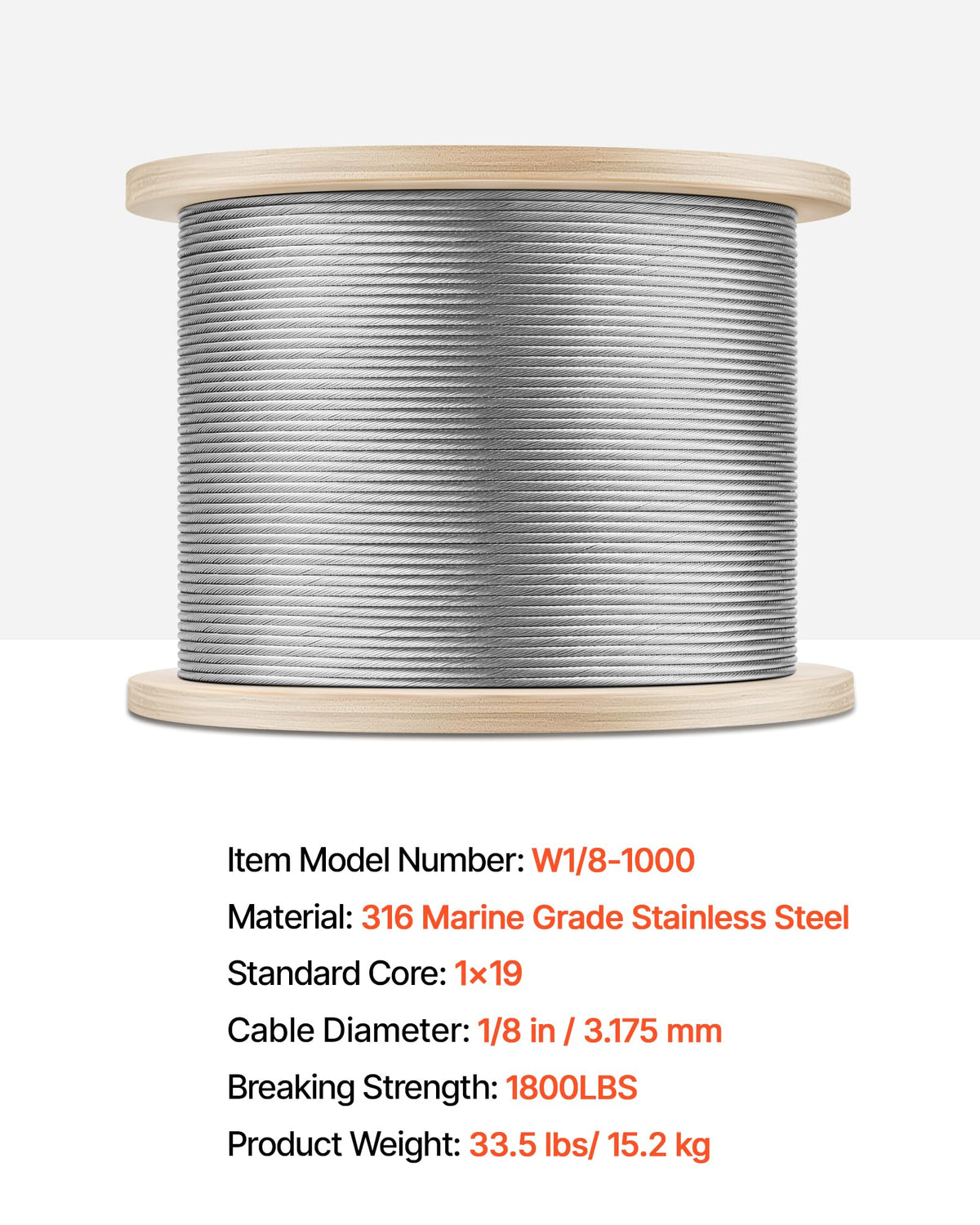 1/8 T316 Stainless Steel Cable 1000ft Y377513
