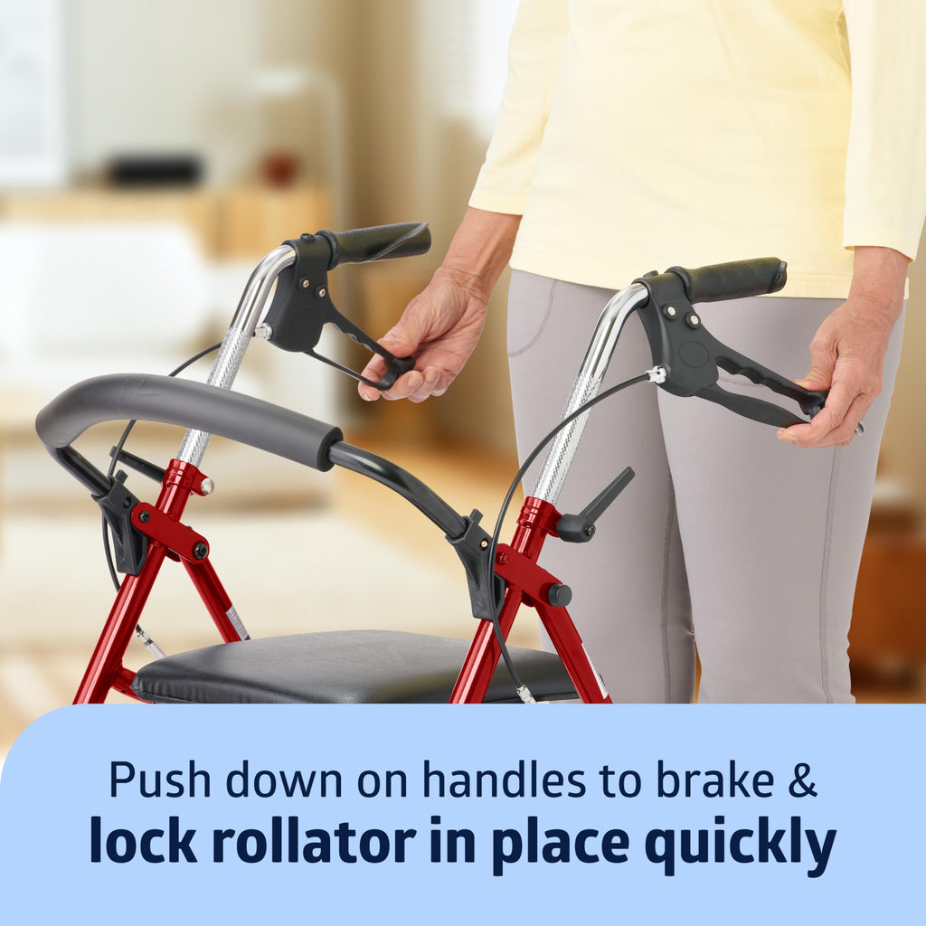 Steel Rollator Walker with 8 Inch Wheels, Red O797620