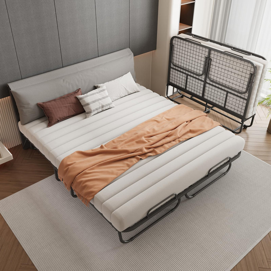 Queen Size Folding Bed with Memory Mattress and Headboard C388