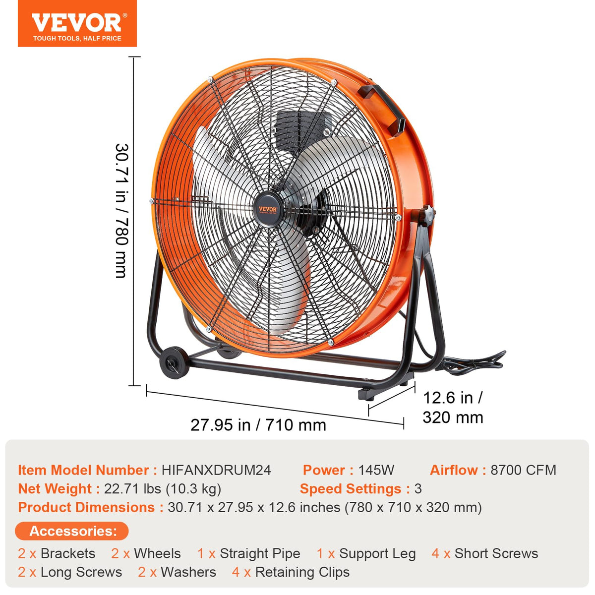 24" High Velocity 3-Speed Industrial Drum Fan C5397