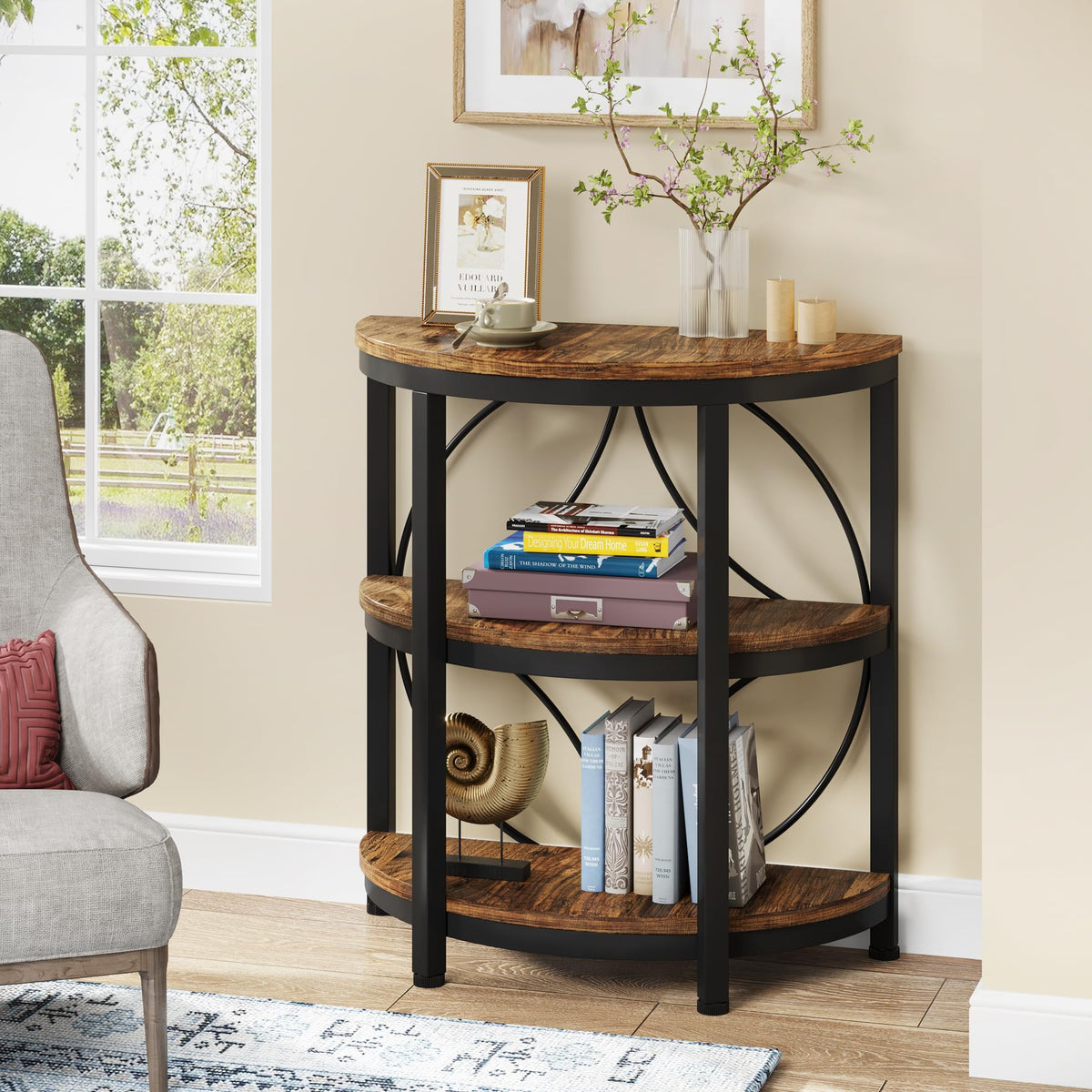 Half Round 3-Tier Metal End Table I49386