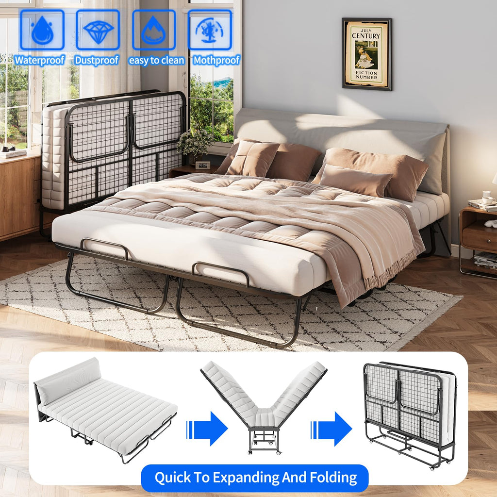 Queen Size Folding Bed with Memory Mattress and Headboard C388