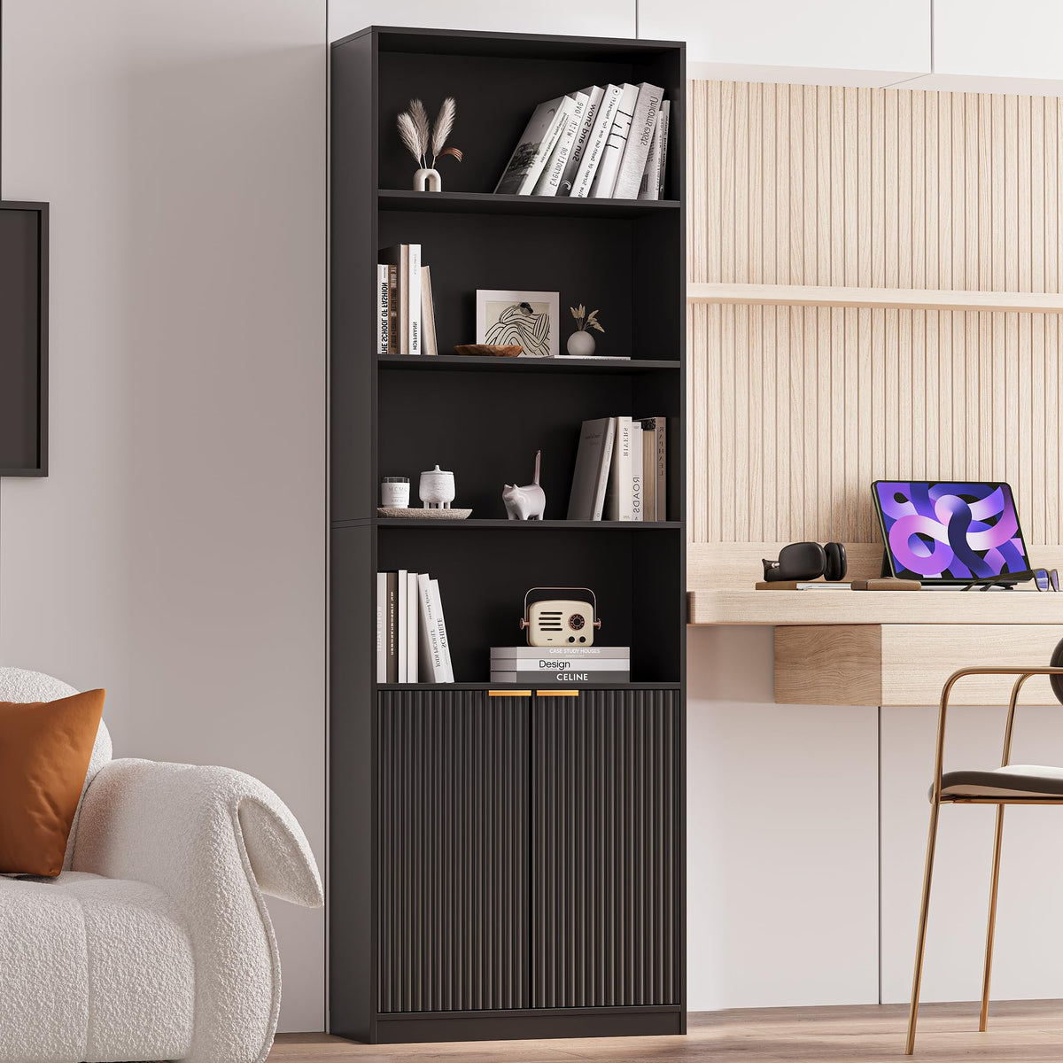 69" Tall 6 Shelf Bookcase with Doors W79546