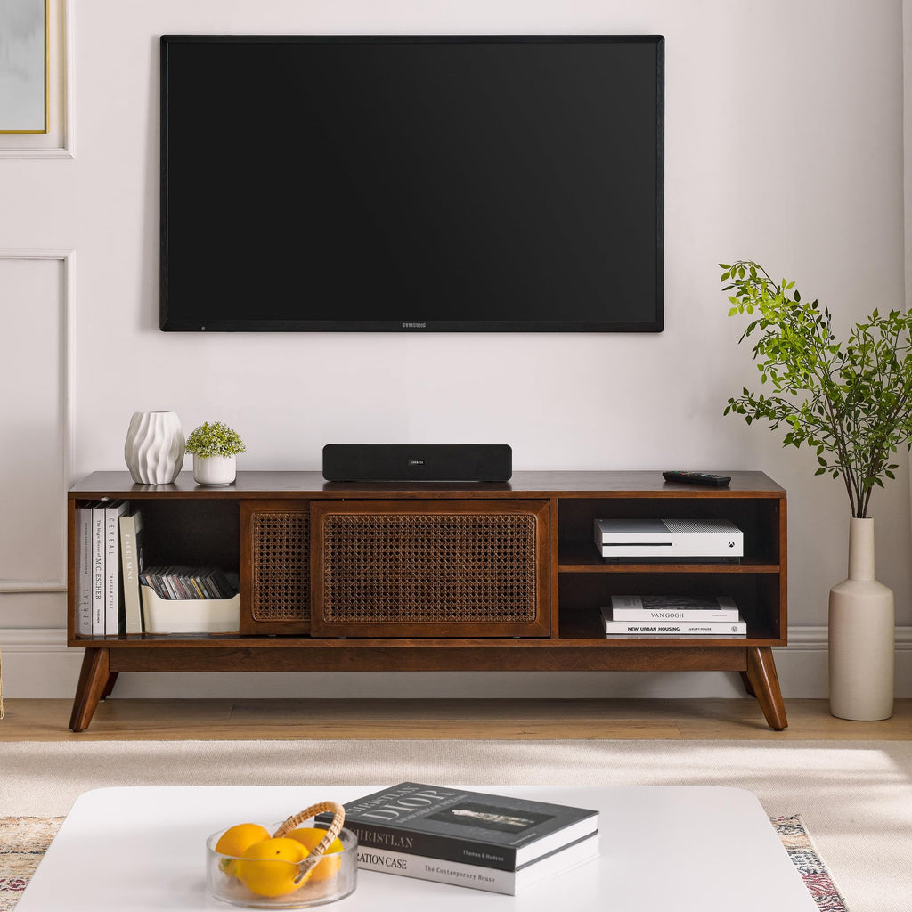 Rattan TV Stand for 65 Inch TV with Sliding Barn Door C22826