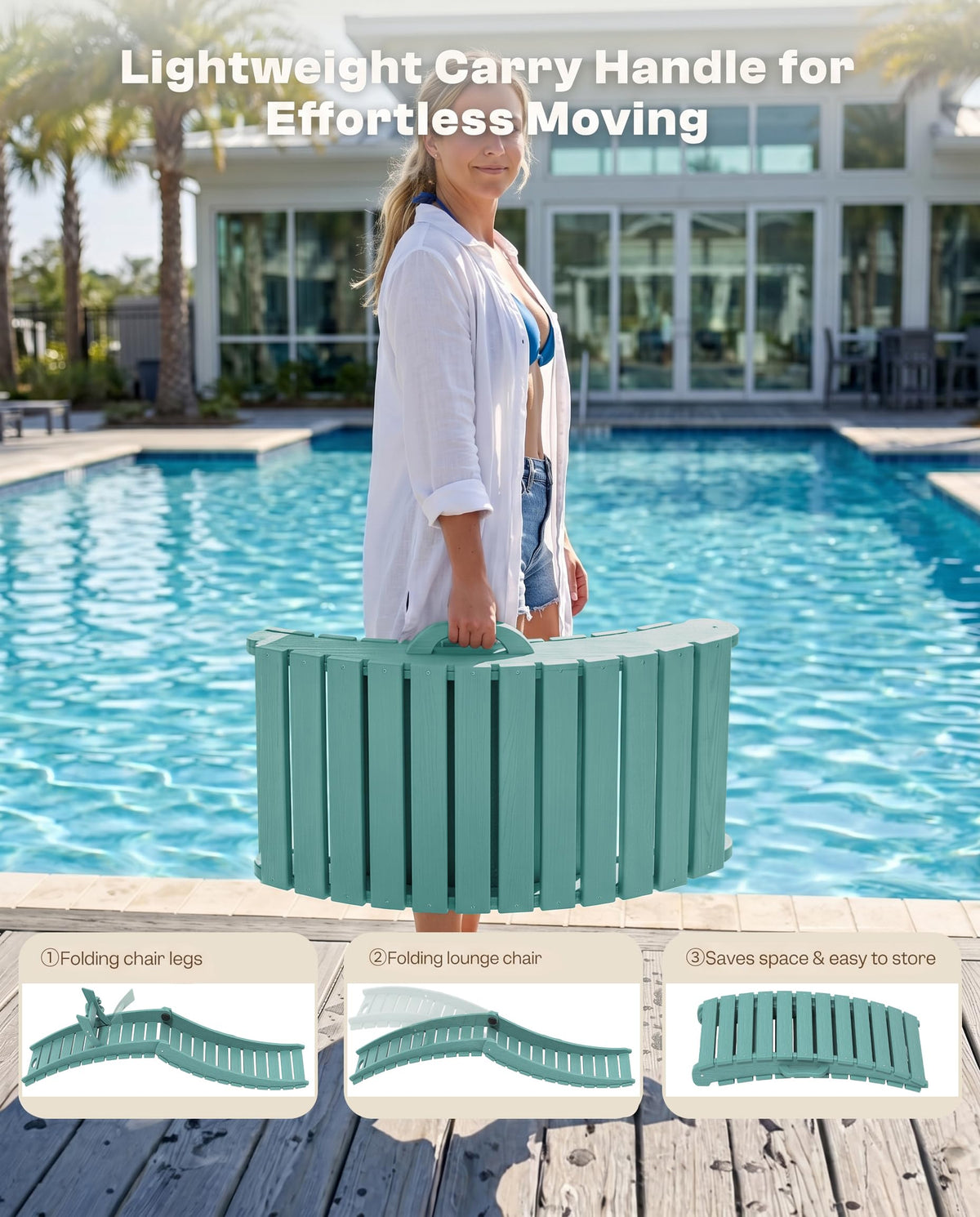 Blue HDPE Pool Chaise Lounge Chairs with Cup Holder, Set of 2 V553403