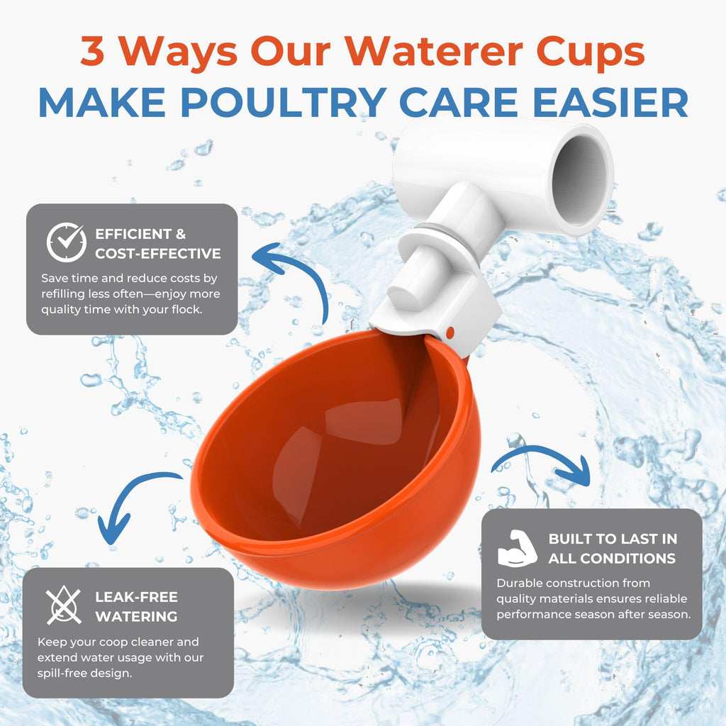 Large Automatic Chicken Waterer Cups with 1/2" PVC Tee Fittings 5-Pack O790