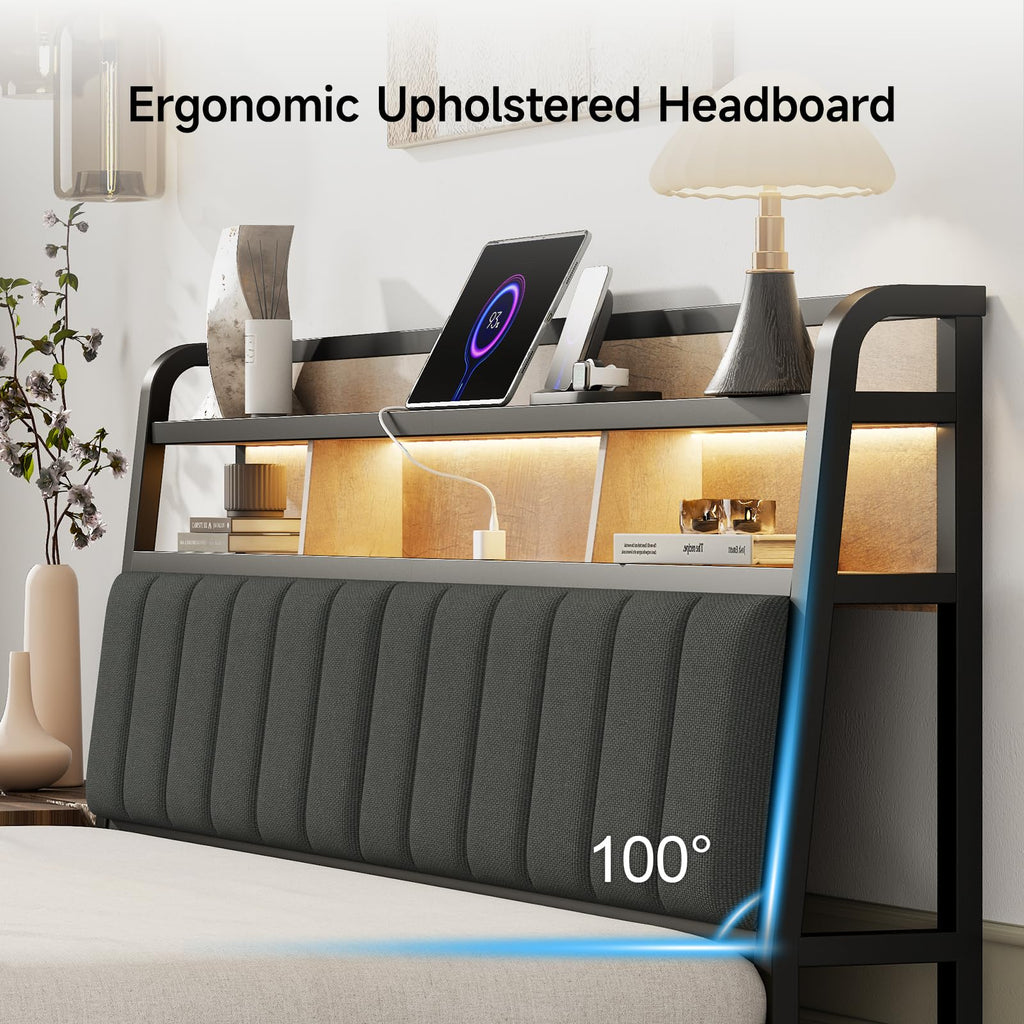 King Headboard with Storage and Charging Station V4437