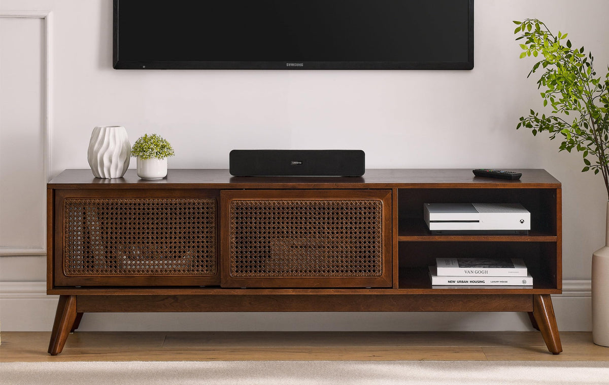 Rattan TV Stand for 65 Inch TV with Sliding Barn Door C22826