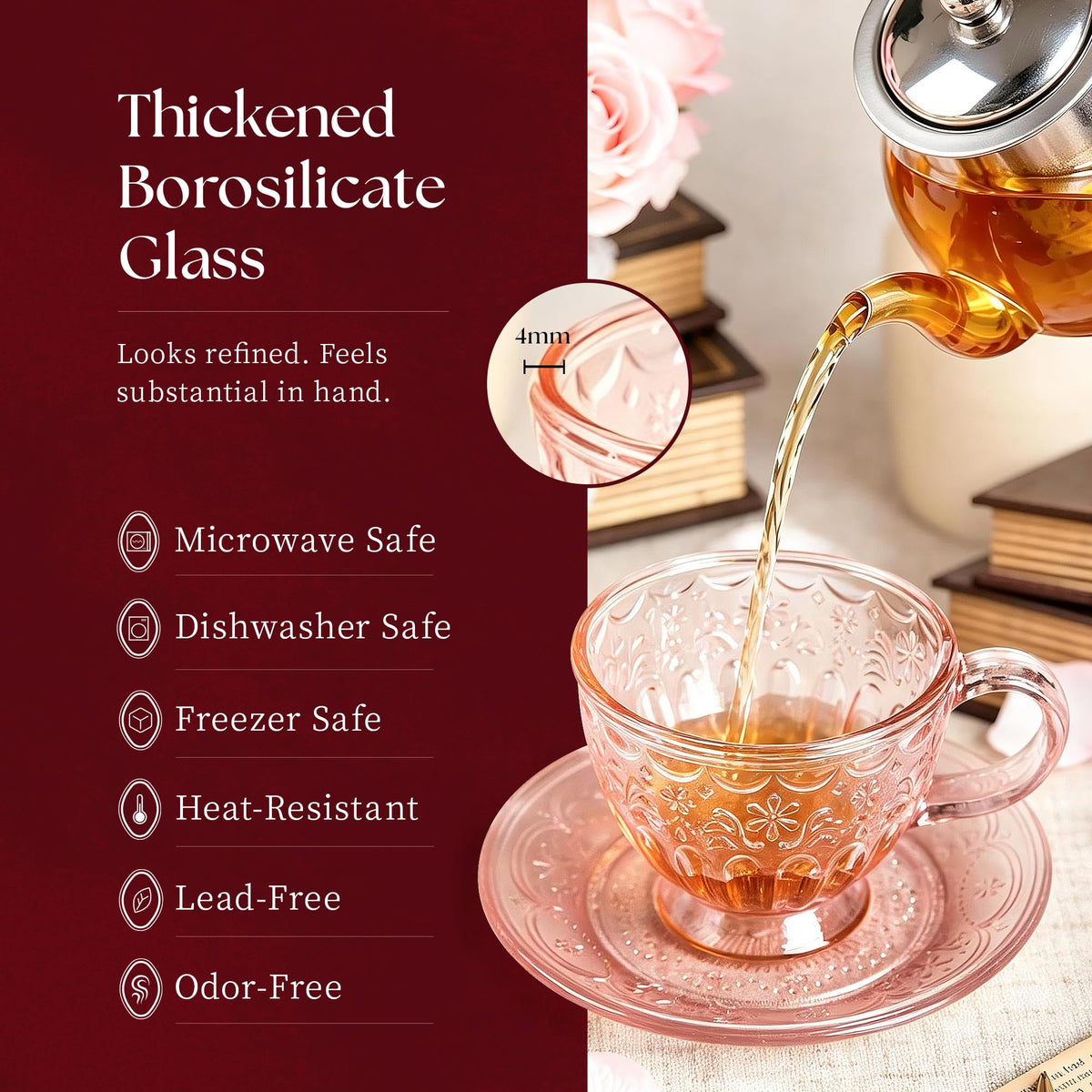Glass Tea Cup and Saucer Set, 12 oz N5112