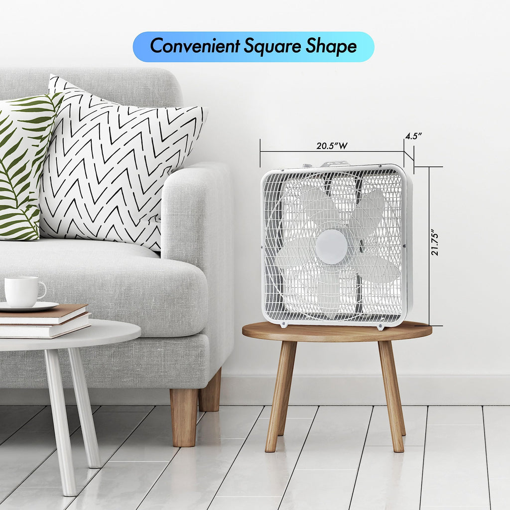 20-Inch Portable Box Fan with 3-Speed Control White T609