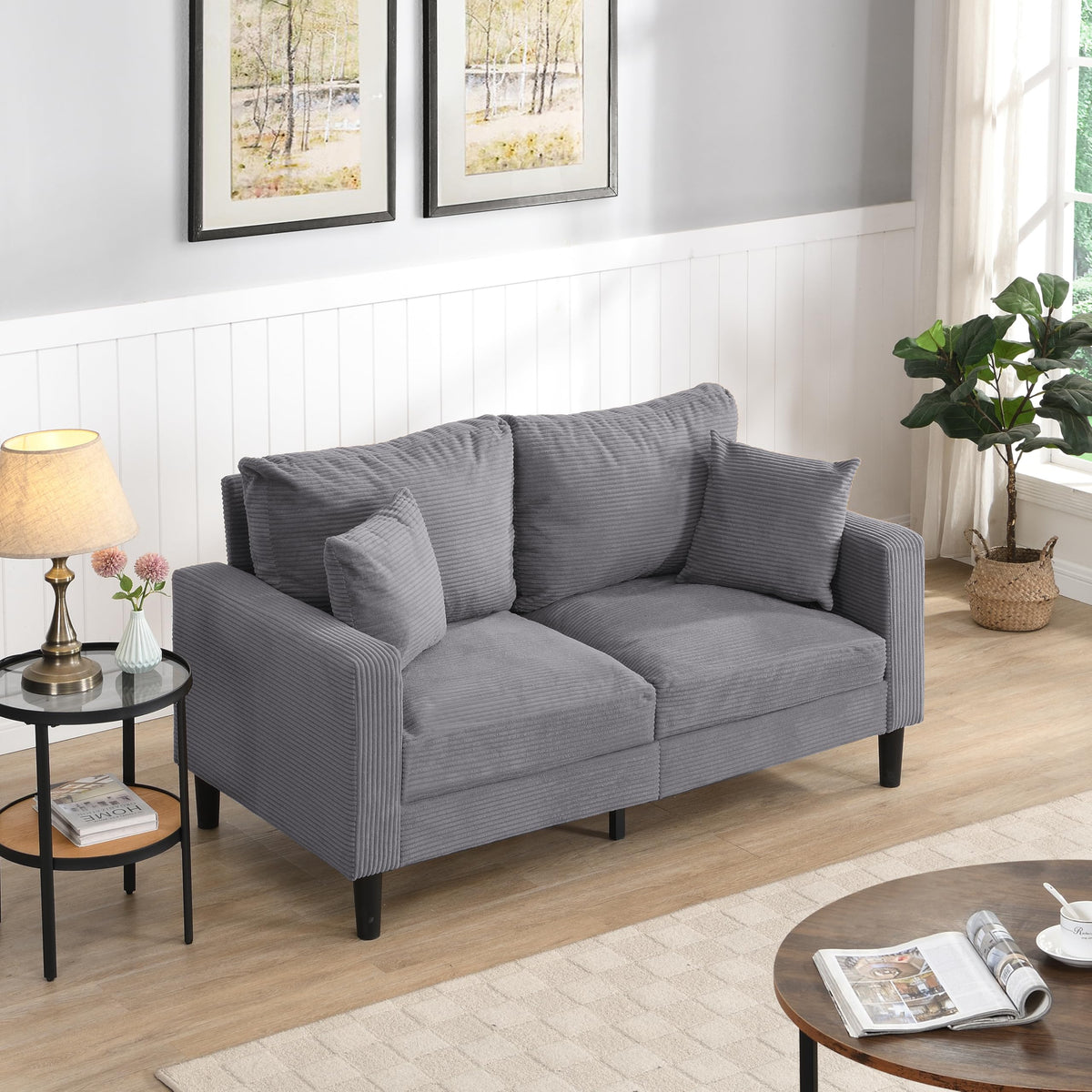 Light Gray Upholstered 2 Seat Loveseat Sofa J536897