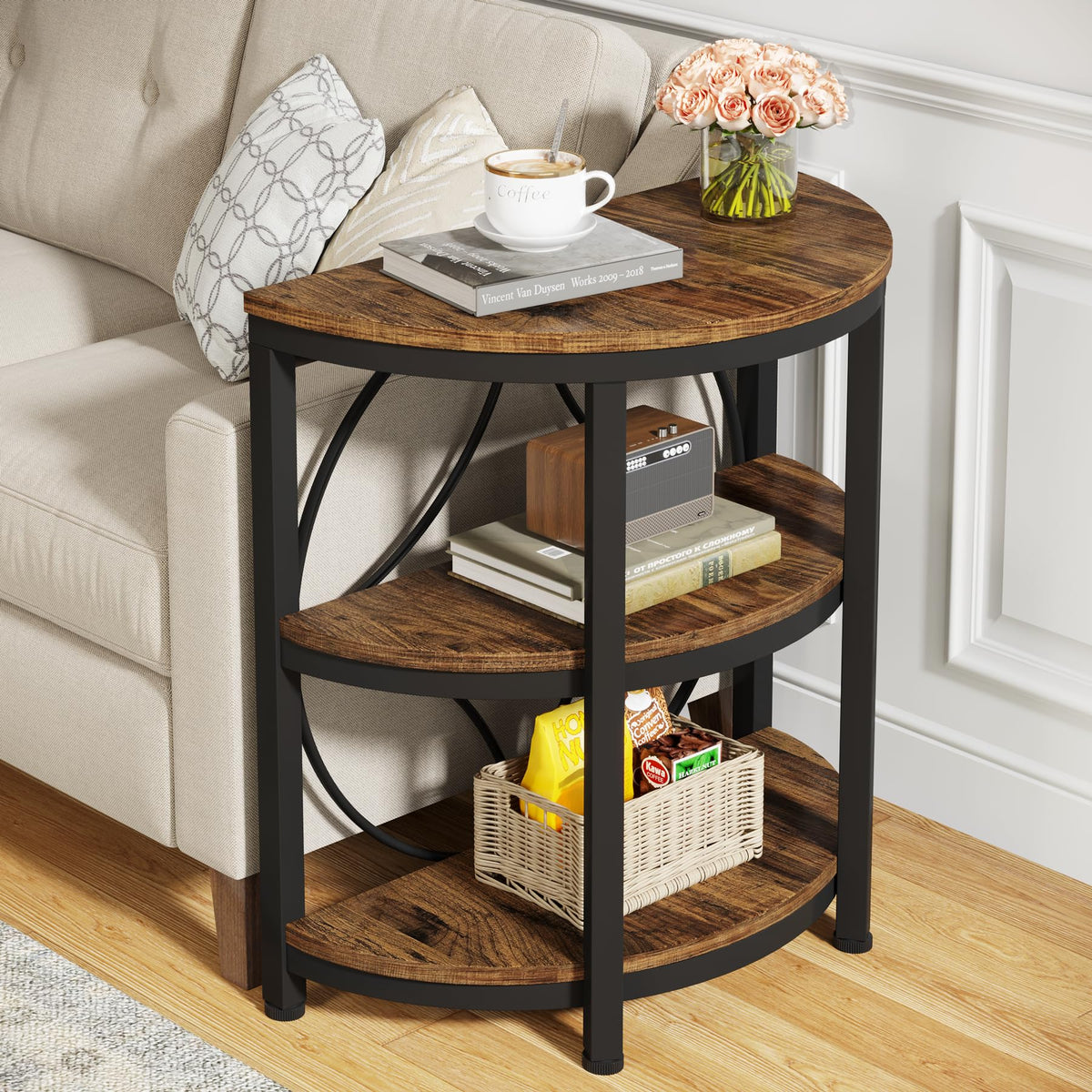 Half Round 3-Tier Metal End Table I49386