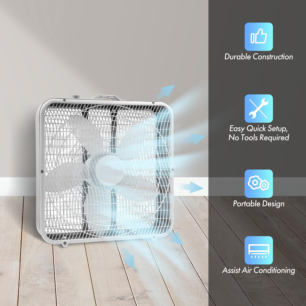 20-Inch Portable Box Fan with 3-Speed Control White T609