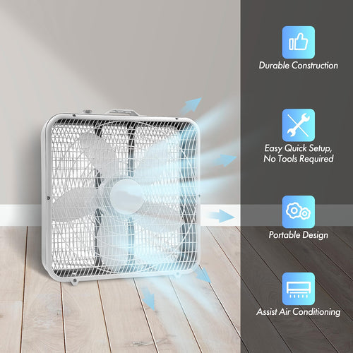 20-Inch Portable Box Fan with 3-Speed Control White T609