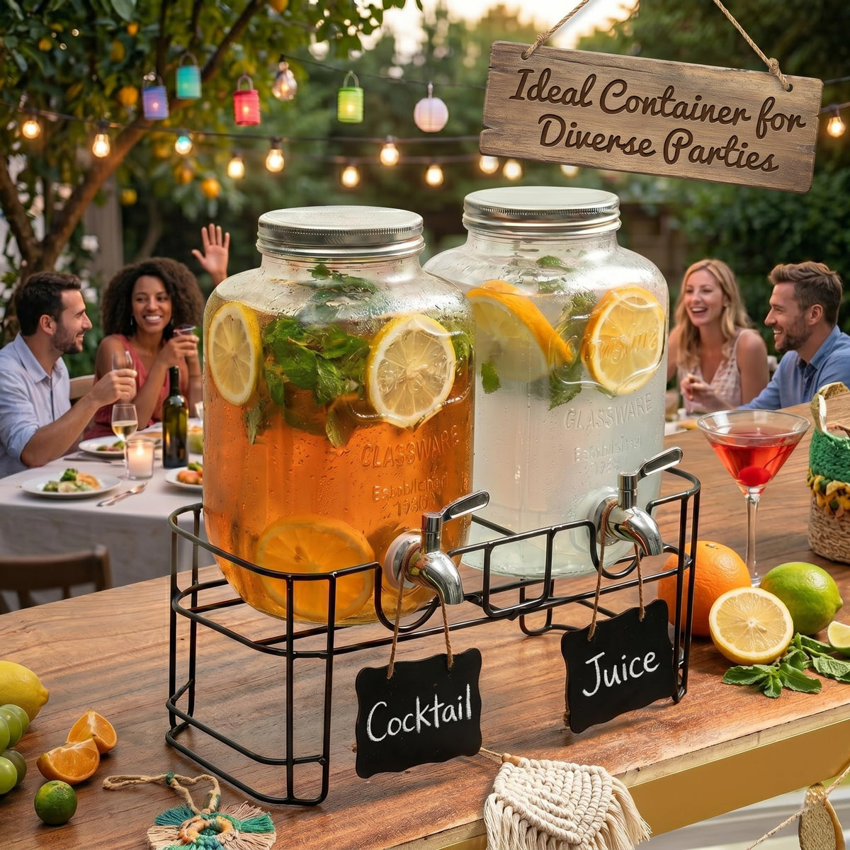 2-Pack 1-Gallon Glass Drink Dispensers with Wire Stand K6967