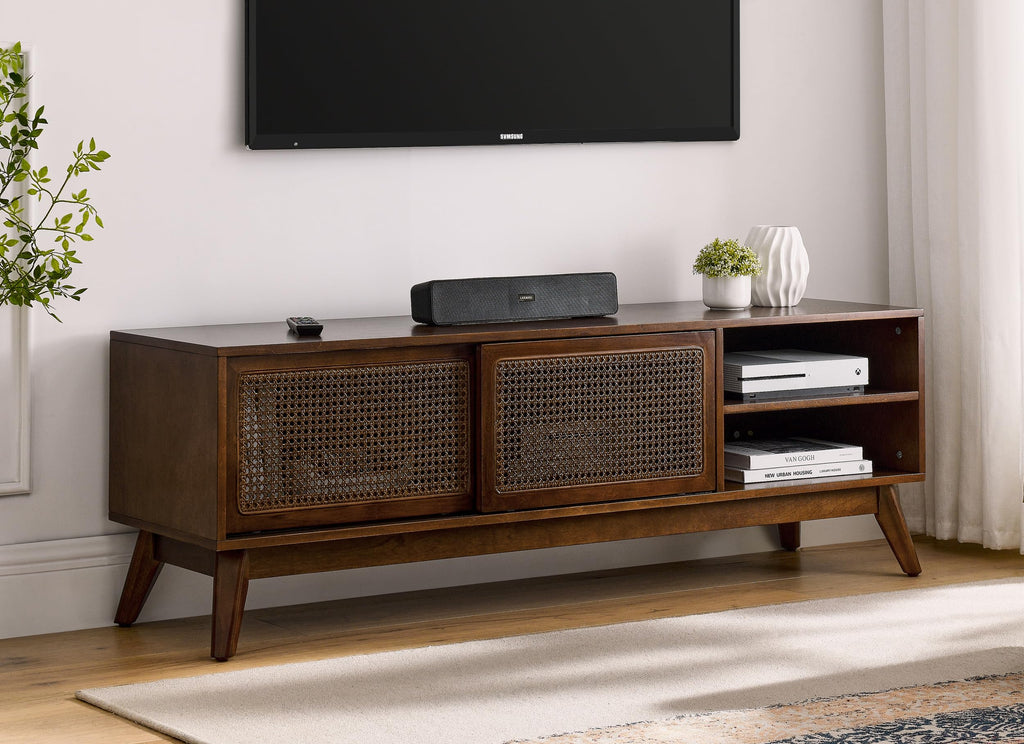 Rattan TV Stand for 65 Inch TV with Sliding Barn Door C22826