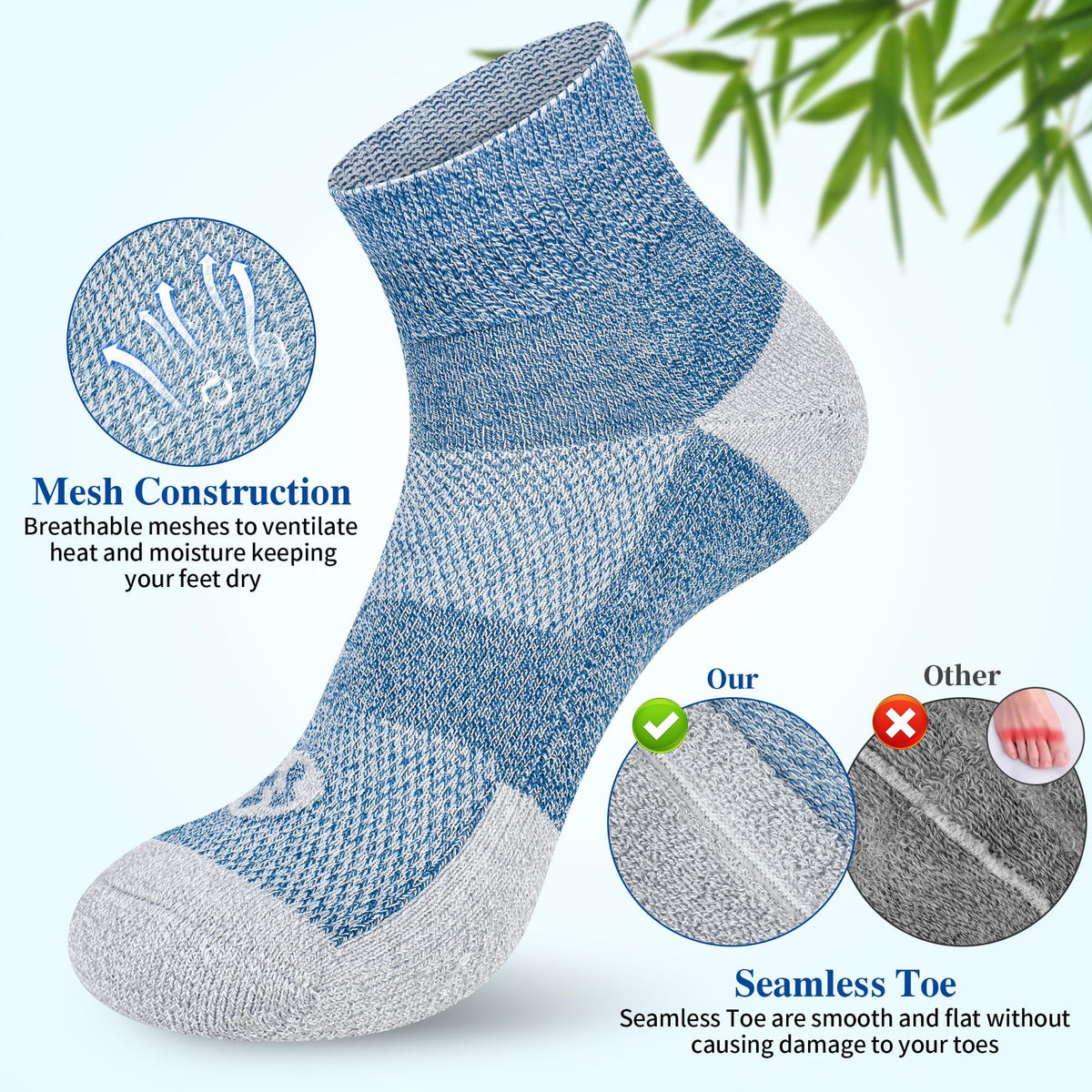 Diabetic Socks for Men, 10 Pairs Ankle & Low Cut Size 9-15 B471