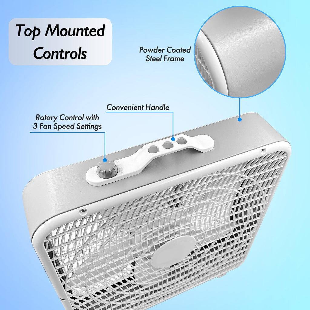 20-Inch Portable Box Fan with 3-Speed Control White T609