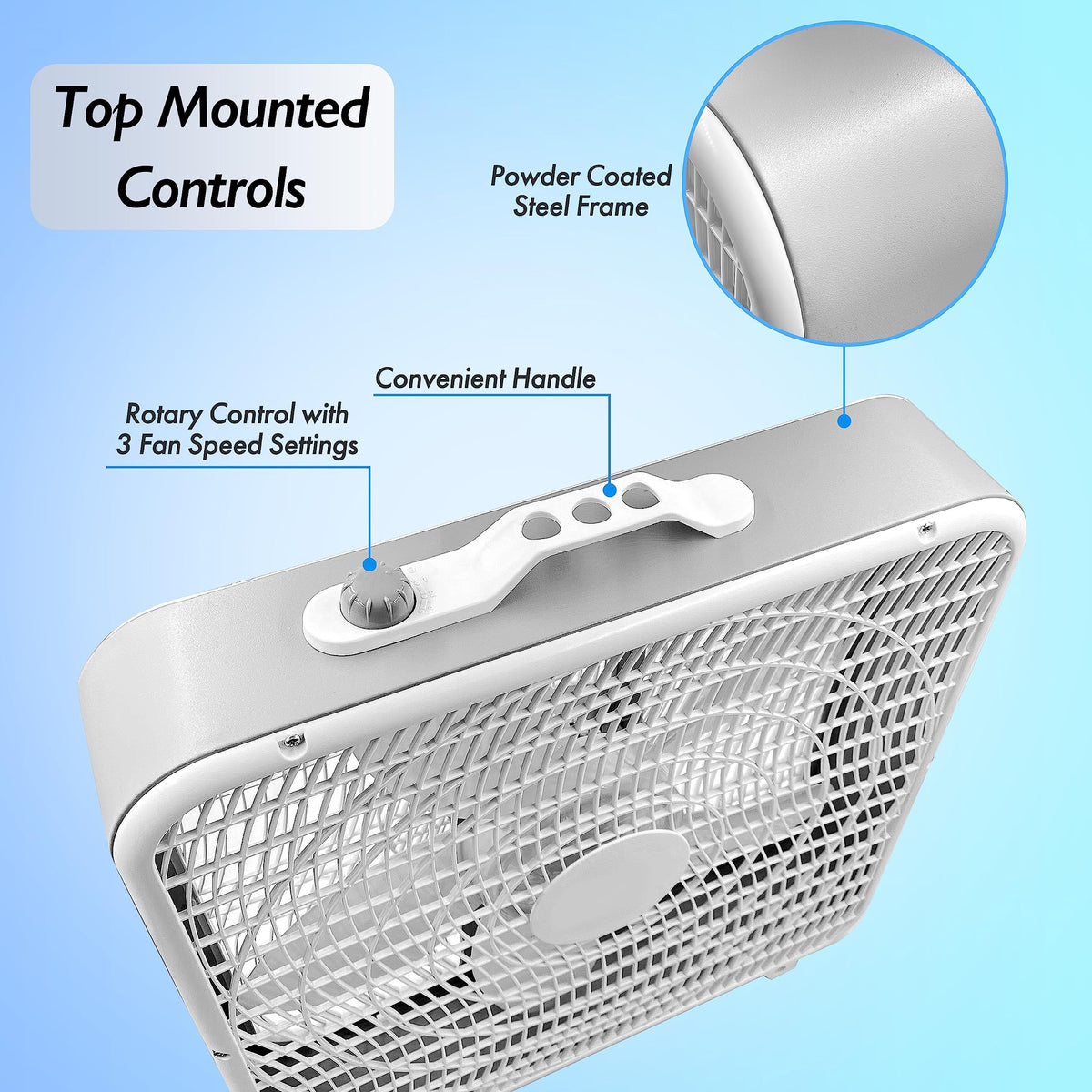 20-Inch Portable Box Fan with 3-Speed Control White T609