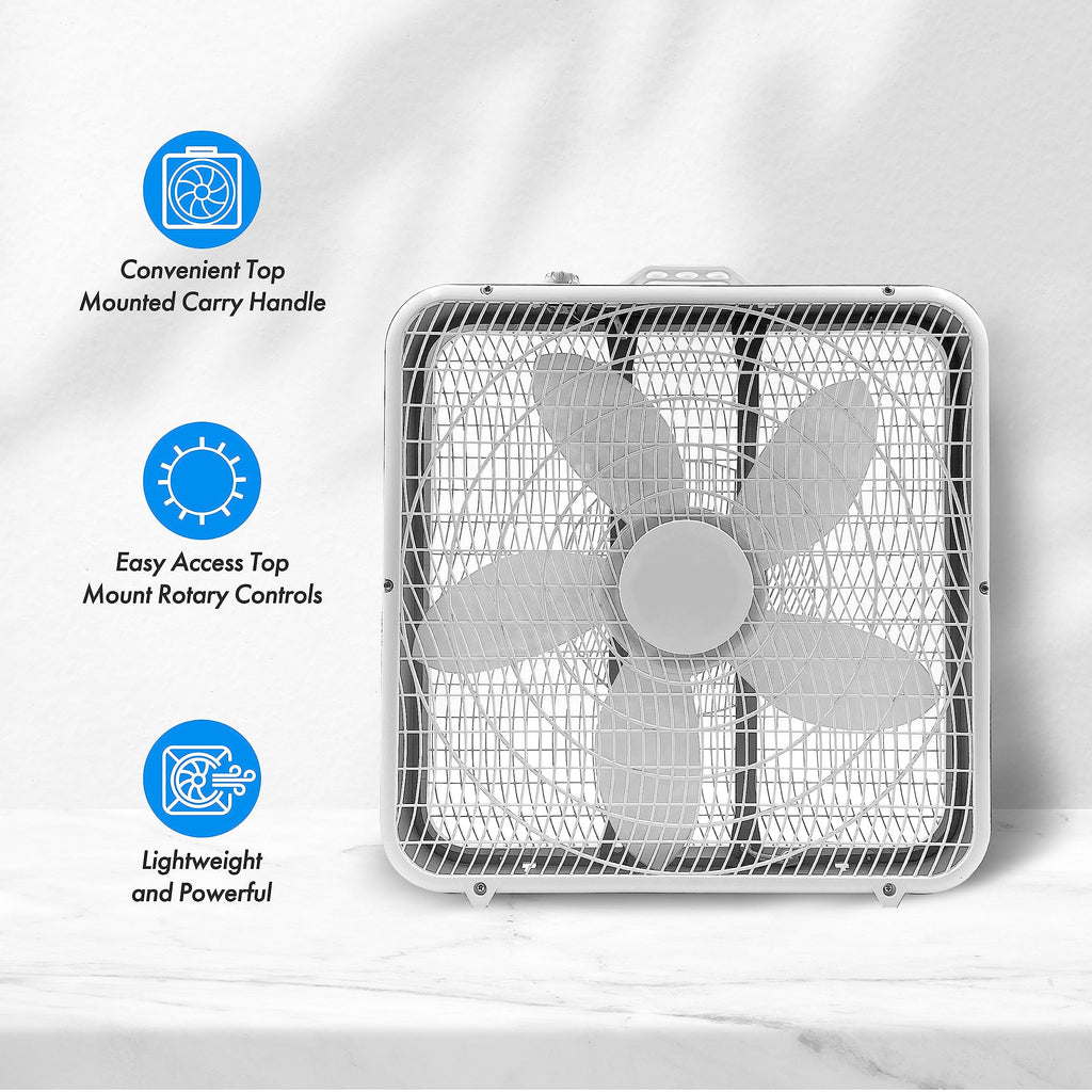 20-Inch Portable Box Fan with 3-Speed Control White T609