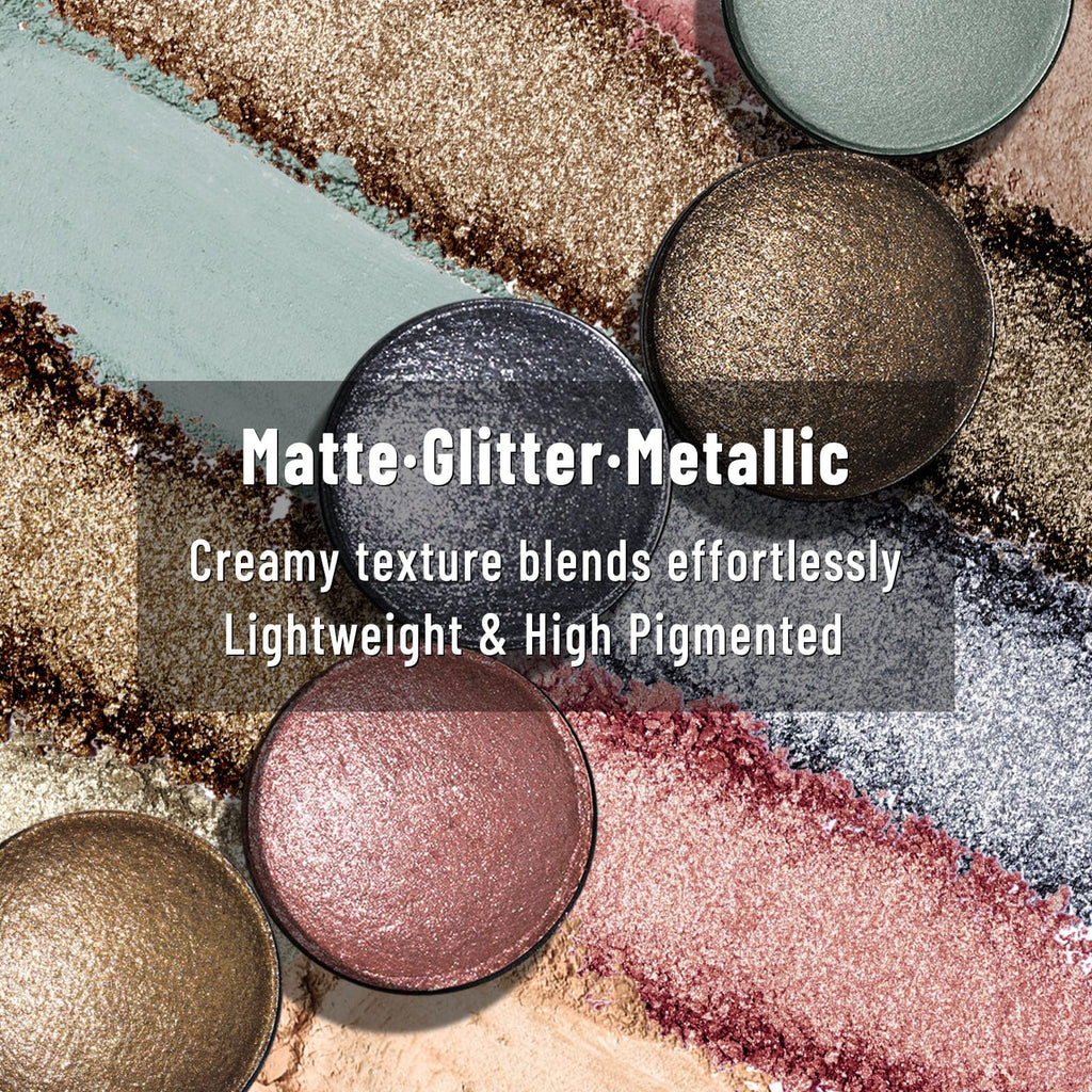Baked Eyeshadow Makeup Palette 16 Pigmented Soft Neutrals Taupe Earth Tones Smoky Shades Glitter Matte Metallic G72267